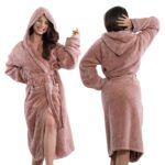 ЛУКСОЗЕН ХАЛАТ ОТ МИКРОПАМУК С КАЧУЛКА 450 г/м²-РОЗОВ - Изображение 4