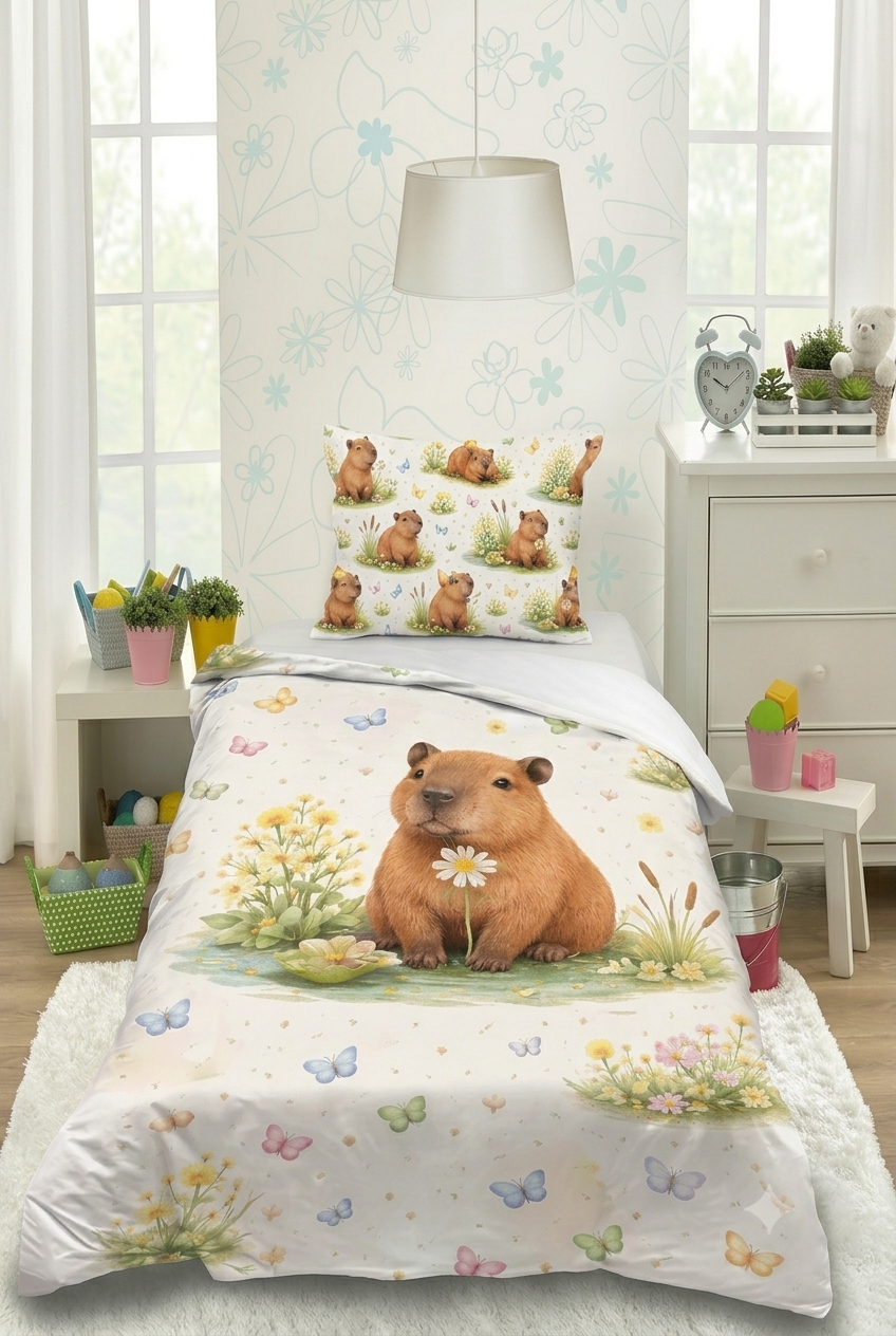 Kids Bedlinen Capibara ДЕТСКО СПАЛНО БЕЛЬО С ПРИНТ-КАПИБАРА - Изображение 1